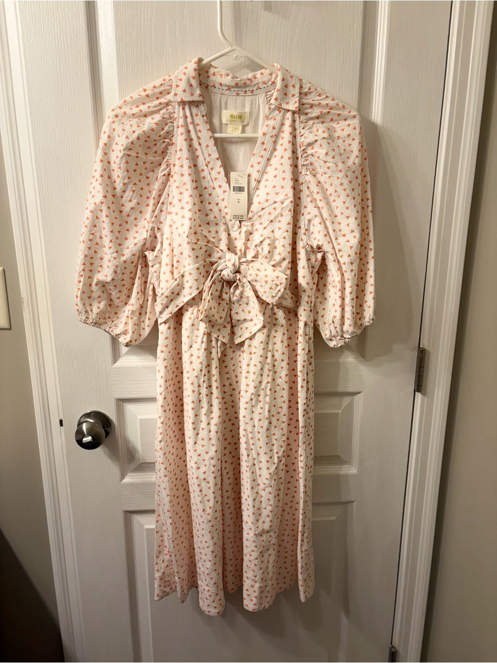 Maeve White Shirt Dress with Orange Triangle Print